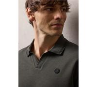 Poloshirt STREET ONE MEN, Herren, Gr. L (42), oil grau, Web, 50% Baumwolle, 48% Polyester, 2% Elasthan, unifarben, normal normal, hoch geschlossener Ausschnitt, abgesteppt, Shirts, im soften Baumwoll-