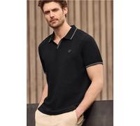 Poloshirt STREET ONE MEN, Damen, Gr. L (42), schwarz, Web, 50% Baumwolle, 48% Polyester, 2% Elasthan, unifarben, normal normal, hoch geschlossener Ausschnitt, abgesteppt, Shirts, im soften Baumwoll-Mi