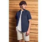 Kurzarmhemd STREET ONE MEN, Herren, Gr. L (42), US-Größen, blau (dunkelblau), Stoff, 100% Leinen, unifarben, casual, normal normal, V-Ausschnitt, Kurzarm Bündchen, Hemden, mit Brusttasche (47137859-L)