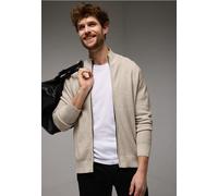 Strickjacke STREET ONE MEN, Herren, Gr. XXL (46), beige (granite beige), Web, 100% Baumwolle, unifarben, casual, normal normal, hoch geschlossener Ausschnitt, Langarm Bündchen, Strickjacken, Feinstric