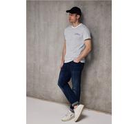 Street One MEN Männer T-Shirt mit Strukturstreifen in Weiß, Gr: XXL