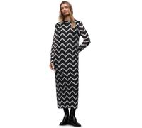 Street One Midikleid Mesh-Plissée Damen Schwarz Gr. 42 – gemustert, 7/8-Länge, Rundhals