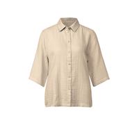 Hemdbluse STREET ONE, Damen, Gr. 44, coastal beige, Web, Obermaterial: 100% Baumwolle, unifarben, casual, lässig geschnitten hüftbedeckend, Rundhals, Halbarm, Blusen, im Musselin-Look (77506316-44) co