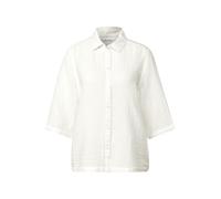 Hemdbluse STREET ONE, Damen, Gr. 38, weiß (sanftes weiß), Web, Obermaterial: 100% Baumwolle, unifarben, casual, lässig geschnitten hüftbedeckend, Rundhals, Halbarm, Blusen, im Musselin-Look (23288106-