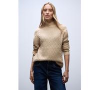 Rollkragenpullover STREET ONE, Damen, Gr. 46, sanded beige, Web, 34% Baumwolle, 34% Polyacryl, 29% Polyester, 3% Elasthan, unifarben, normal normal, hoch geschlossener Ausschnitt, Rippbündchen, Pullov