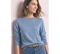 Strickpullover STREET ONE, Damen, Gr. 42, blau (northern blau meliert), Web, 60% Viskose, 40% Baumwolle, unifarben, regular fit normal, U-Boot-Ausschnitt, Bündchen, Pullover Strickpullover, im soften