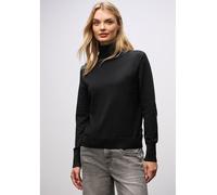 Rollkragenpullover STREET ONE, Damen, Gr. 42, schwarz, Stoff, 71% Viskose, 29% Nylon, unifarben, comfort fit normal, hoch geschlossener Ausschnitt, Bündchen, Pullover, mit Strick-Struktur (37507668-42
