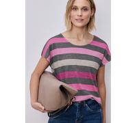 Damen T-Shirt mit gerundetem V-Neck und Streifen