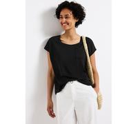 T-Shirt STREET ONE, Damen, Gr. 38, schwarz, Jersey, Obermaterial: 80% Polyester, 20% Viskose, casual, hüftbedeckend, V-Ausschnitt, Kurzarm, Shirts, im Leinen-Look und mit Brusttasche+ö (86624421-38) s
