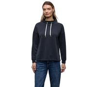 Langarmshirt STREET ONE, Damen, Gr. 44, shadowed navy, Stoff, 46% Modal, 46% Polyester, 8% Elasthan, unifarben, normal normal, hoch geschlossener Ausschnitt, Bündchen, Shirts Langarmshirt, mit Kordelz