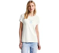 Shirttop STREET ONE, Damen, Gr. 46, weiß (sanftes weiß), Jersey, Obermaterial: 50% Baumwolle, 50% Modal, bedruckt, casual, hüftbedeckend, Rundhals, Kurzarm, Tops, mit Frontprint und Wording Artwork (4