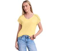 Kurzarmshirt STREET ONE, Damen, Gr. 38, soft gelb, Jersey, Obermaterial: 50% Baumwolle, 50% Modal, unifarben, lässig geschnitten hüftbedeckend, V-Ausschnitt, abgesteppte Kante, Shirts, Sommershirt mit