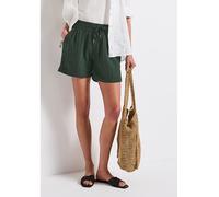 Relaxshorts STREET ONE, Damen, Gr. 40, N-Gr, grün (mid grün), Web, Obermaterial: 100% Baumwolle, unifarben, casual, loose fit kurz, Hosen, mit elastischem Bund und Tunnelzug, im Musselin-Look (6711734