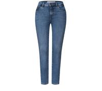 Skinny-fit-Jeans STREET ONE STUDIO, Damen, Gr. 26, Länge 28, blau (mid blau soft washed), Jeans, 79% Baumwolle, 15% Polyester, 4% Elastomultiester, 2% Elasthan, unifarben, knöchelfrei, Jeans, 5-Pocket