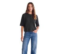 Cardigan STREET ONE STUDIO, Damen, Gr. 42, inked grau meliert, Web, 40% Baumwolle, 37% Polyacryl, 20% Polyester, 3% Elasthan, unifarben, comfort fit normal, Rundhals, abgesteppt, Strickjacken, mit Kno