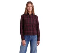 Hemdbluse STREET ONE STUDIO, Damen, Gr. 40, lila (russet rot), Stoff, 65% Polyester, 33% Viskose, 2% Elasthan, kariert, normal normal, V-Ausschnitt, abgesteppt, Blusen Hemdbluse, mit Brusttasche (4604