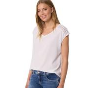 Kurzarmbluse STREET ONE STUDIO, Damen, Gr. 36, weiß, Stoff, 100% Viskose, unifarben, normal normal, V-Ausschnitt, abgesteppt, Blusen, aus softer Viskose (74317200-36) weiß