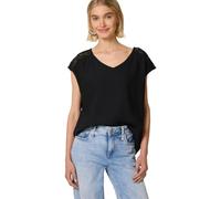 Kurzarmbluse STREET ONE STUDIO, Damen, Gr. 42, schwarz, Stoff, 100% Viskose, unifarben, normal normal, V-Ausschnitt, abgesteppt, Blusen, aus softer Viskose (15390721-42) schwarz