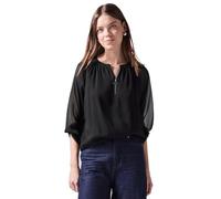 Chiffonbluse STREET ONE STUDIO, Damen, Gr. 36, schwarz, Stoff, 100% Polyester, unifarben, normal normal, Rundhals, Bündchen, Blusen Chiffonbluse, mit Rundhalsausschnitt (31580964-36) schwarz