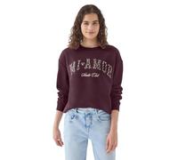 Sweatshirt STREET ONE STUDIO, Damen, Gr. 46, braun (very berry), Sweatware, 60% Baumwolle, 40% Polyester, normal, Rundhals, abgesteppt, Sweatshirts Sweatshirt, mit Wording (12649336-46) very berry