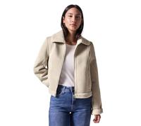 Kurzjacke STREET ONE STUDIO, Damen, Gr. 46, beige (pearly sand), Stoff, Obermaterial: 100% Polyester; Teddydetails: 100% Polyester, unifarben, normal normal, V-Ausschnitt, Bündchen, Jacken, soft und w