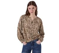 Langarmbluse STREET ONE STUDIO, Damen, Gr. 44, braun (creamy braun), Stoff, 100% Viskose, bedruckt, gerade normal, Rundhals, Bündchen, Blusen, mit dekorativer Knopfleiste (90593541-44) creamy braun