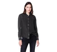 Langarmbluse STREET ONE STUDIO, Damen, Gr. 42, schwarz (schwarz washed), Stoff, 100% Lyocell, unifarben, normal normal, hoch geschlossener Ausschnitt, Bündchen, Blusen, mit Stehkragen (97595226-42) sc