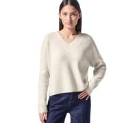 Strickpullover STREET ONE STUDIO, Damen, Gr. 42, beige (oak beige melange), Web, 37% Baumwolle, 34% Polyacryl, 26% Polyester, 3% Elasthan, unifarben, normal normal, V-Ausschnitt, Bündchen, Pullover, m