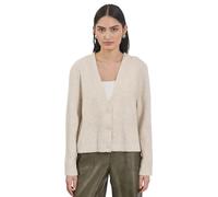 Cardigan STREET ONE STUDIO, Damen, Gr. 44, beige (cloud cream meliert), Web, 37% Baumwolle, 34% Polyacryl, 26% Polyester, 3% Elasthan, unifarben, gerade normal, V-Ausschnitt, Rippbündchen, Strickjacke