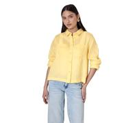 Langarmbluse STREET ONE STUDIO, Damen, Gr. 46, gelb (blend gelb), Web, 100% Leinen, unifarben, gerade normal, V-Ausschnitt, Bündchen, Blusen, mit Brusttaschen (43326811-46) blend gelb