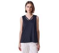 Street One Trägertop Leinen-Look mit Cut-Outs, V-Ausschnitt, elastischer Materialmix, Blau, Gr. 40