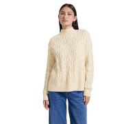 Strickpullover STREET ONE STUDIO, Damen, Gr. 38, beige (soft beige), Web, Stoff, 35% Baumwolle, 32% Polyacryl, 28% Polyester, 5% Elasthan, unifarben, casual, normal normal, hoch geschlossener Ausschni