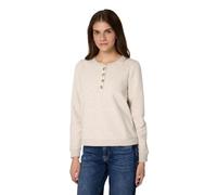Langarmshirt STREET ONE STUDIO, Damen, Gr. 36, beige (buffed beige meliert), Web, 65% Baumwolle, 35% Polyester, unifarben, normal normal, Rundhals, Bündchen, Shirts Langarmshirt, mit Knopfleiste (5070