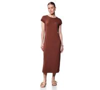 Midikleid STREET ONE STUDIO, Damen, Gr. 40, EURO-Größen, braun (sienna braun), Stoff, 78% Viskose, 17% Polyester, 5% Elasthan, unifarben, normal wadenlang, Rundhals, Umschlagbund, Kleider Midikleid, m