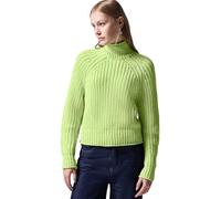Strickpullover STREET ONE STUDIO, Damen, Gr. 44, grün (lush lime), Web, 60% Baumwolle, 40% Polyacryl, unifarben, gerade normal, hoch geschlossener Ausschnitt, Bündchen, Pullover, im soften Baumwoll-Mi