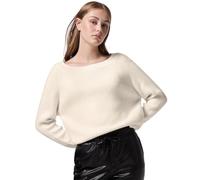 Strickpullover STREET ONE STUDIO, Damen, Gr. 46, weiß (lucid weiß), Stoff, 30% Polyester, 29% Polyacryl, 21% Viskose, 20% Nylon, unifarben, gerade normal, U-Boot-Ausschnitt, Bündchen, Pullover, mit U-