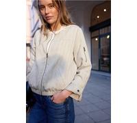 Blouson STREET ONE STUDIO, Damen, Gr. 34, soft beige, Stoff, Obermaterial: 84% Viskose, 10% Polyamid, 6% Polyester; Futter: 100% Polyester, gestreift, normal normal, Rundhals, Bündchen, Jacken Blouson