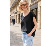 Street One Studio Frauen Blusenshirt mit V-Neck und Spitze in Schwarz, Gr: 42