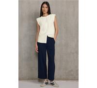 Blusentop STREET ONE STUDIO, Damen, Gr. 44, weiß (sanftes weiß), Stoff, 88% Viskose, 12% Polyamid, unifarben, normal normal, Rundhals, Rüschen, Blusen Blusentop, aus softem Materialmix (93305653-44) s