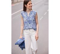 Street One Studio Frauen Blusentop mit Split Neck und Volants in Blau, Gr: 36