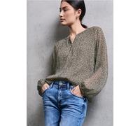 Chiffonbluse STREET ONE STUDIO, Damen, Gr. 42, morn beige, Stoff, Obermaterial: 100% Polyester; Untertop: 100% Modal, animal-print, normal normal, Rundhals, elastischer Bund, Blusen, mit Rundhalsaussc
