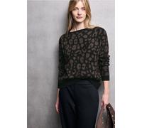 Rundhalspullover STREET ONE STUDIO, Damen, Gr. 44, schwarz, Stoff, 50% Nylon, 27% Polyacryl, 18% Baumwolle, 5% Elasthan, animal-print, normal normal, U-Boot-Ausschnitt, Bündchen, Pullover, aus softem