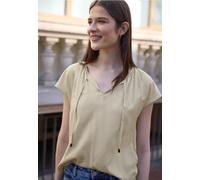 Kurzarmbluse STREET ONE STUDIO, Damen, Gr. 42, stone sand, Stoff, 100% Viskose, unifarben, normal normal, Rundhals, abgesteppt, Blusen, aus softer Viskose (60799249-42) stone sand