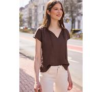 Kurzarmbluse STREET ONE STUDIO, Damen, Gr. 44, mahogany braun, Stoff, 100% Viskose, unifarben, normal normal, Rundhals, abgesteppt, Blusen, aus softer Viskose (58166315-44) mahogany braun
