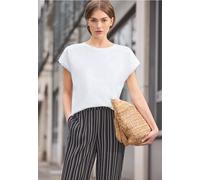 Rundhalsshirt STREET ONE STUDIO, Damen, Gr. 36, weiß, Web, 50% Baumwolle, 50% Modal, unifarben, normal normal, Rundhals, abgesteppt, Shirts Rundhalsshirt, Rundhalsausschnitt (30984706-36) weiß