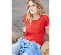Street One Studio - T-Shirt mit U-Boot-Ausschnitt und Knöpfen an der Schulter rot - Gr. - 40