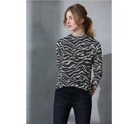 Langarmbluse STREET ONE STUDIO, Damen, Gr. 36, flint grau, Stoff, Obermaterial: 95% Polyester, 5% Elasthan; Futter: 100% Viskose, gemustert, normal normal, hoch geschlossener Ausschnitt, abgesteppt, B