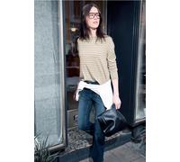 Streifenpullover STREET ONE STUDIO, Damen, Gr. 46, stone sand, Web, 60% Viskose, 40% Baumwolle, gestreift, normal normal, U-Boot-Ausschnitt, Rippbündchen, Pullover Streifenpullover, mit U-Boot-Ausschn