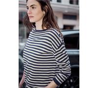 Streifenpullover STREET ONE STUDIO, Damen, Gr. 34, moonlit indigo, Web, 60% Viskose, 40% Baumwolle, gestreift, normal, U-Boot-Ausschnitt, Rippbündchen, Pullover Streifenpullover, mit U-Boot-Ausschnitt