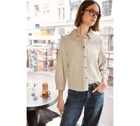 Hemdbluse STREET ONE STUDIO, Damen, Gr. 38, stone sand, Web, 100% Baumwolle, unifarben, normal normal, V-Ausschnitt, abgesteppt, Blusen Hemdbluse, aus reiner Baumwolle (92042950-38) stone sand